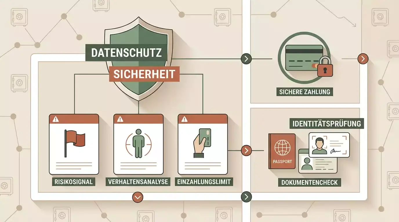 Risikokarte mit Warnsignalen bei unklaren Online-Glücksspielangeboten
