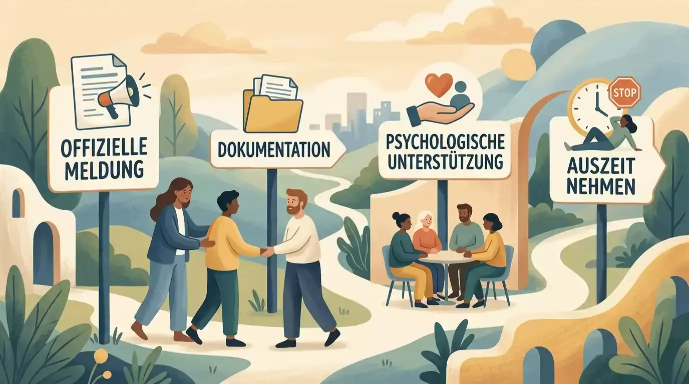 Ruhige Wegweiser-Grafik für Meldung, Beschwerde und Hilfe bei Glücksspielproblemen